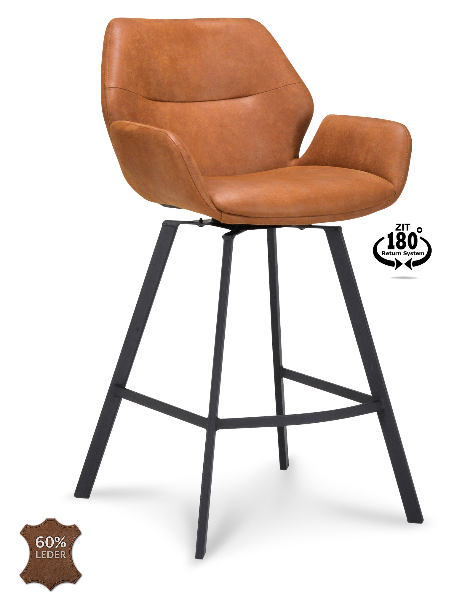 1322834-0.jpg Barkruk met arm Luton - ZH 65 Microleder Bull Camel 09 Poot Black 180° Return-systeem - Afbeelding 1