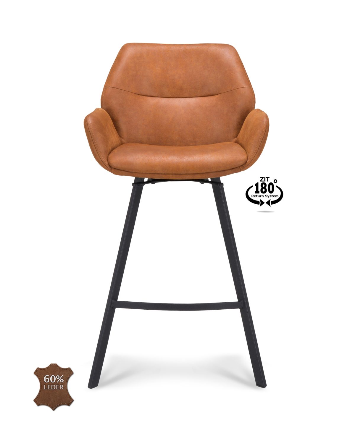 Barkruk met arm Luton - ZH 65 Microleder Bull Camel 09 Poot Black 180° Return-systeem - Afbeelding 2