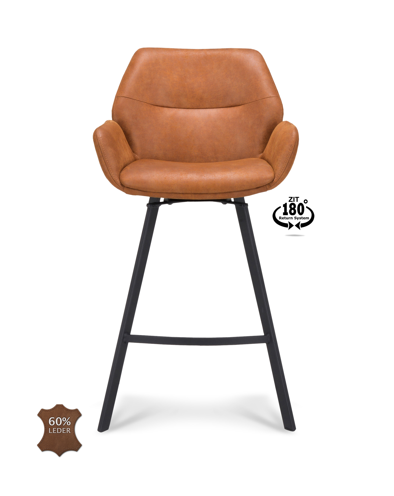 1322834-1.jpg Barkruk met arm Luton - ZH 65 Microleder Bull Camel 09 Poot Black 180° Return-systeem - Afbeelding 2