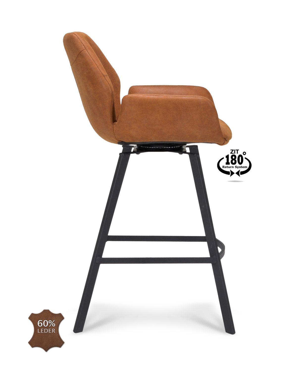 Barkruk met arm Luton - ZH 65 Microleder Bull Camel 09 Poot Black 180° Return-systeem - Afbeelding 3