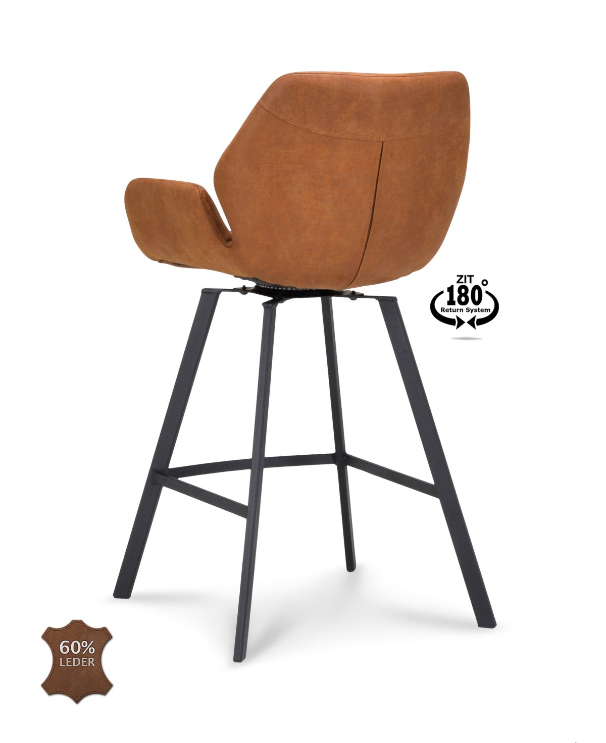 Barkruk met arm Luton - ZH 65 Microleder Bull Camel 09 Poot Black 180° Return-systeem - Afbeelding 5