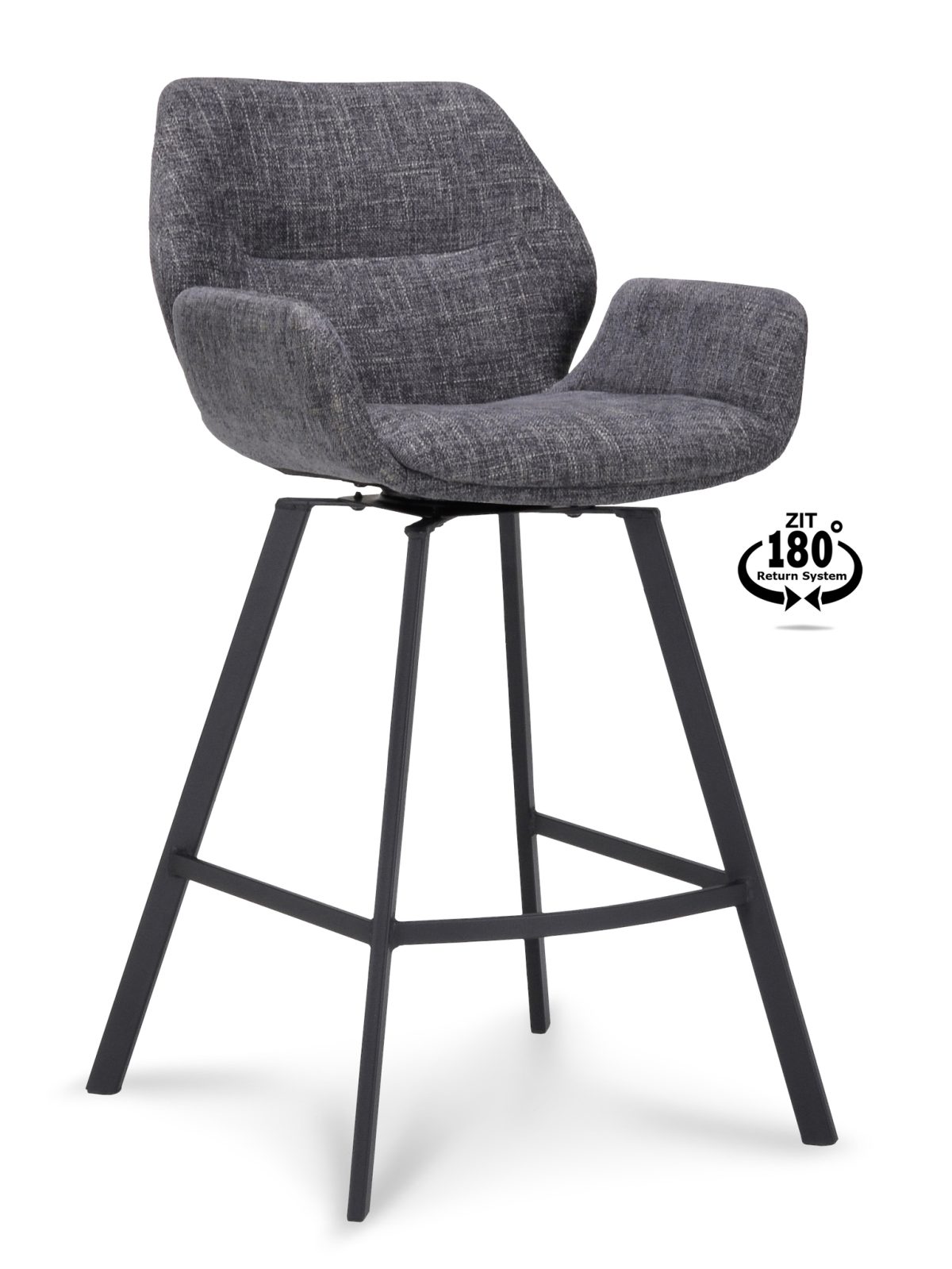 Barkruk met arm Luton - ZH 65 Stof Miami Darkgrey 68 Poot Black 180° Return-systeem - Afbeelding 1