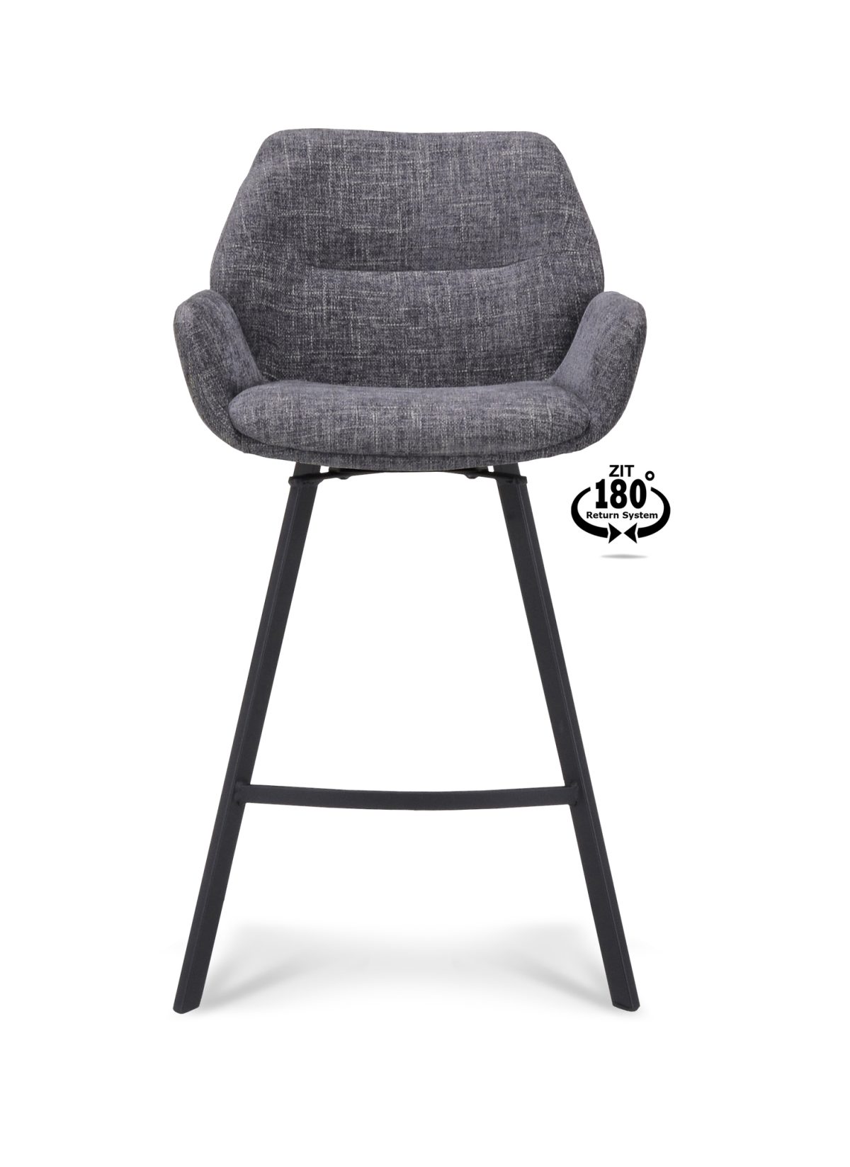 Barkruk met arm Luton - ZH 65 Stof Miami Darkgrey 68 Poot Black 180° Return-systeem - Afbeelding 2