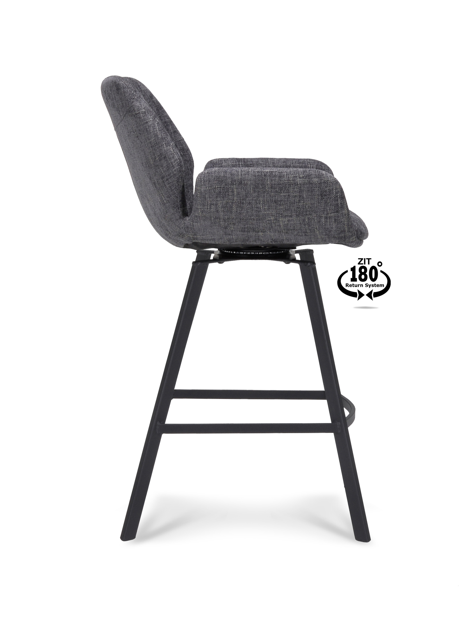 1322835-2.jpg Barkruk met arm Luton - ZH 65 Stof Miami Darkgrey 68 Poot Black 180° Return-systeem - Afbeelding 3