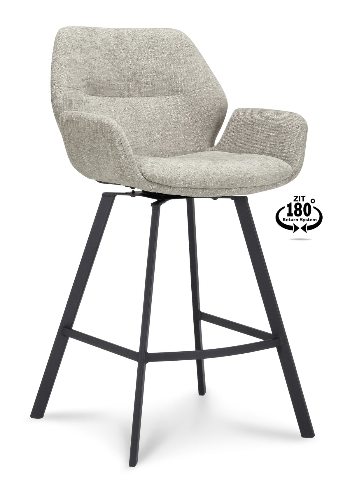 Barkruk met arm Luton - ZH 65 Stof Miami Taupe 12 Poot Black 180° Return-systeem - Afbeelding 1