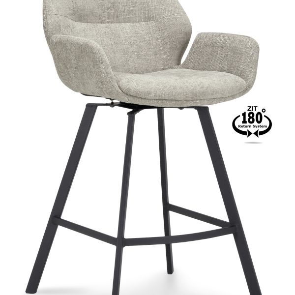 Barkruk met arm Luton - ZH 65 Stof Miami Taupe 12 Poot Black 180° Return-systeem
