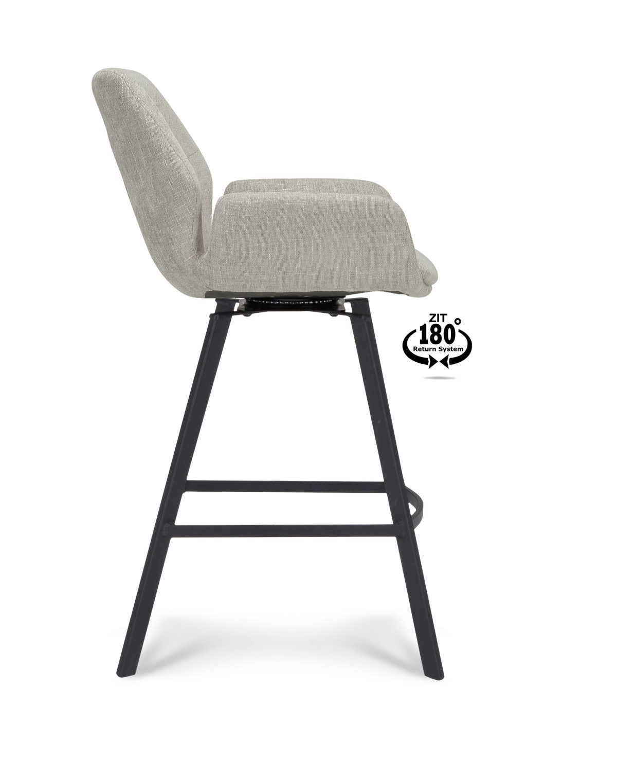 Barkruk met arm Luton - ZH 65 Stof Miami Taupe 12 Poot Black 180° Return-systeem - Afbeelding 3