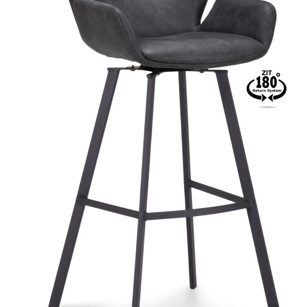 Barkruk met arm Luton - ZH 80 Microleder Bull Anthracite 67 Poot Black 180° Return-systeem