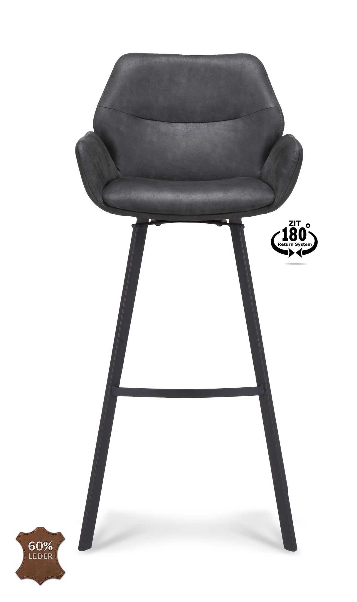 1322837-1.jpg Barkruk met arm Luton - ZH 80 Microleder Bull Anthracite 67 Poot Black 180° Return-systeem - Afbeelding 2