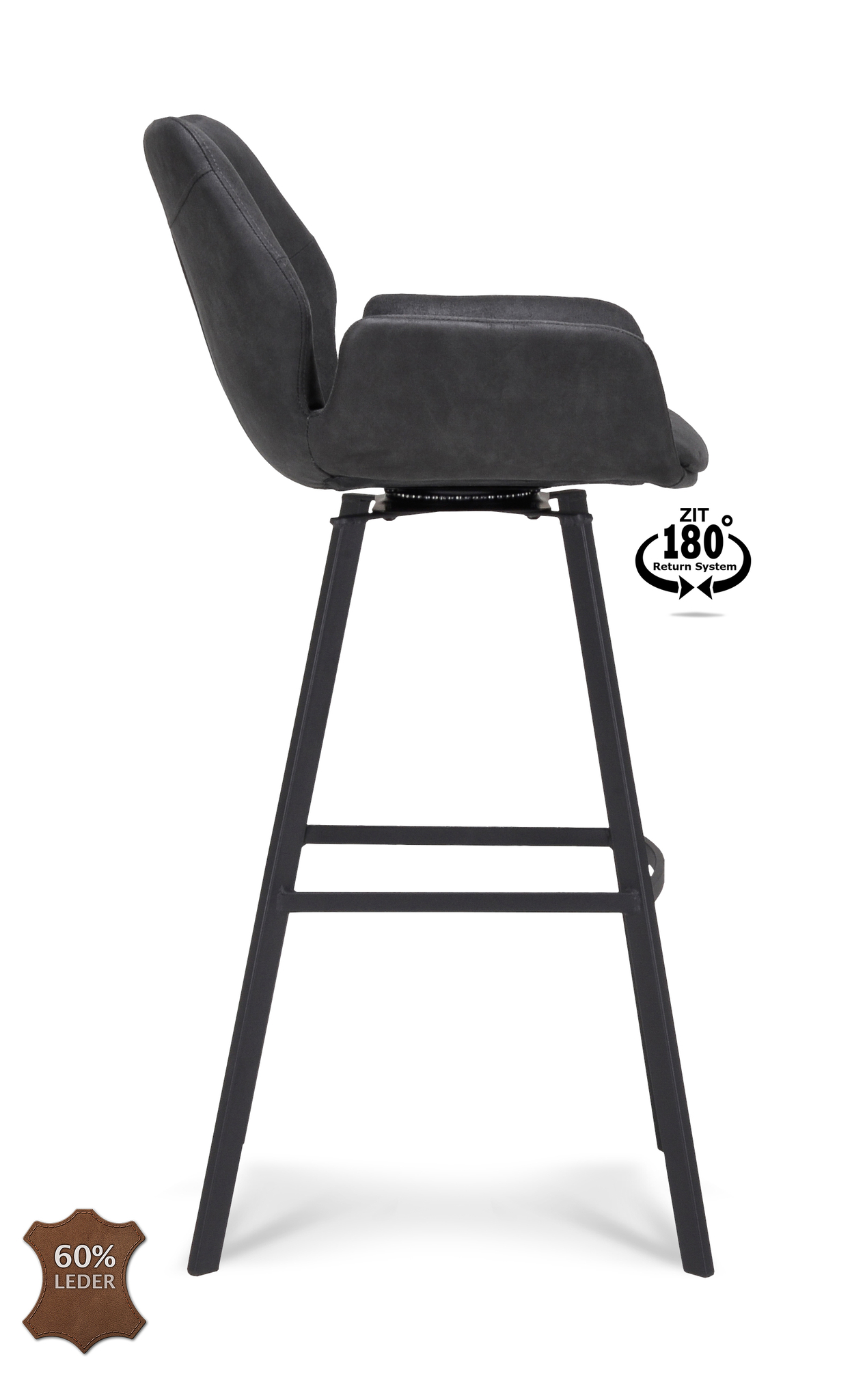 1322837-2.jpg Barkruk met arm Luton - ZH 80 Microleder Bull Anthracite 67 Poot Black 180° Return-systeem - Afbeelding 3