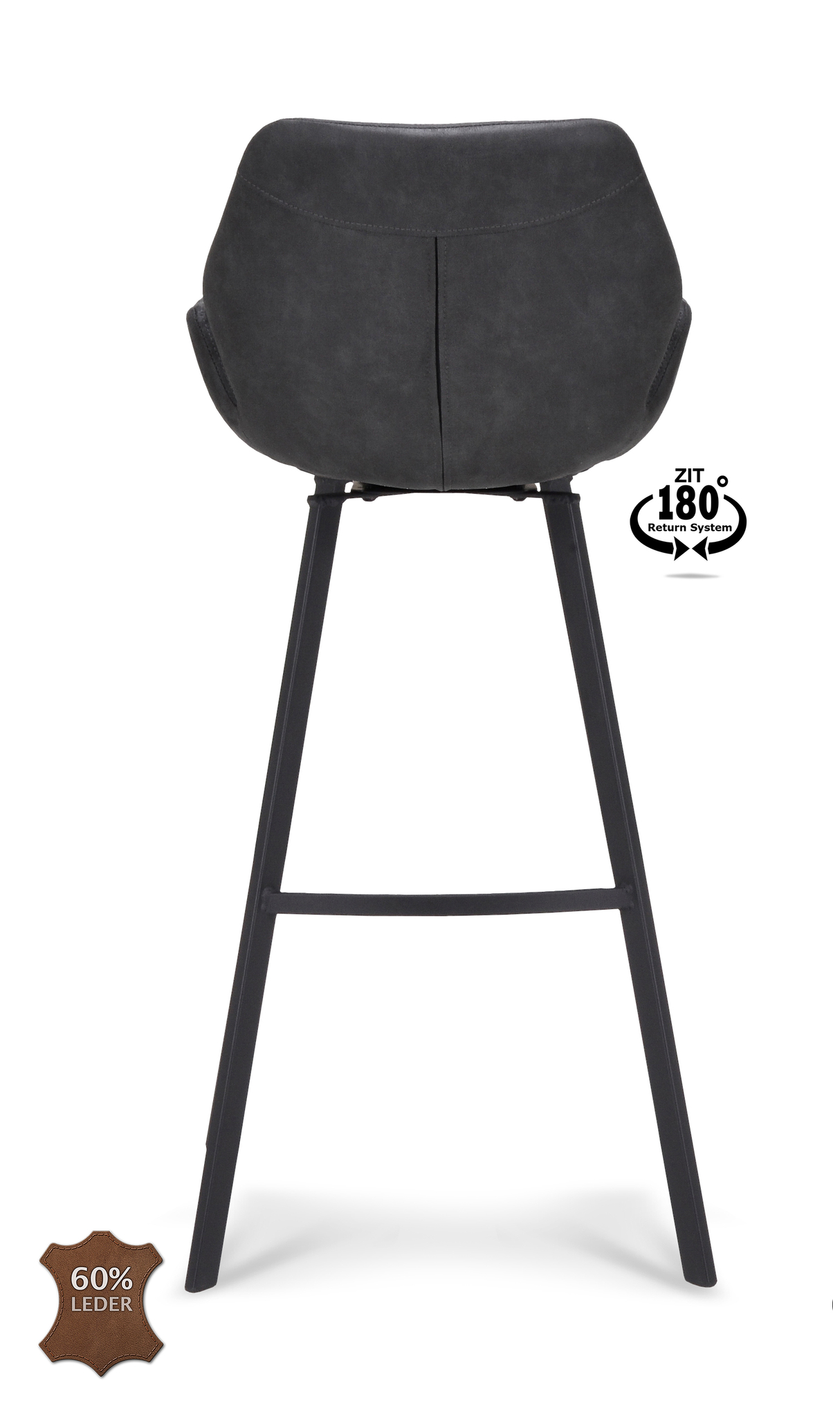 1322837-3.jpg Barkruk met arm Luton - ZH 80 Microleder Bull Anthracite 67 Poot Black 180° Return-systeem - Afbeelding 4