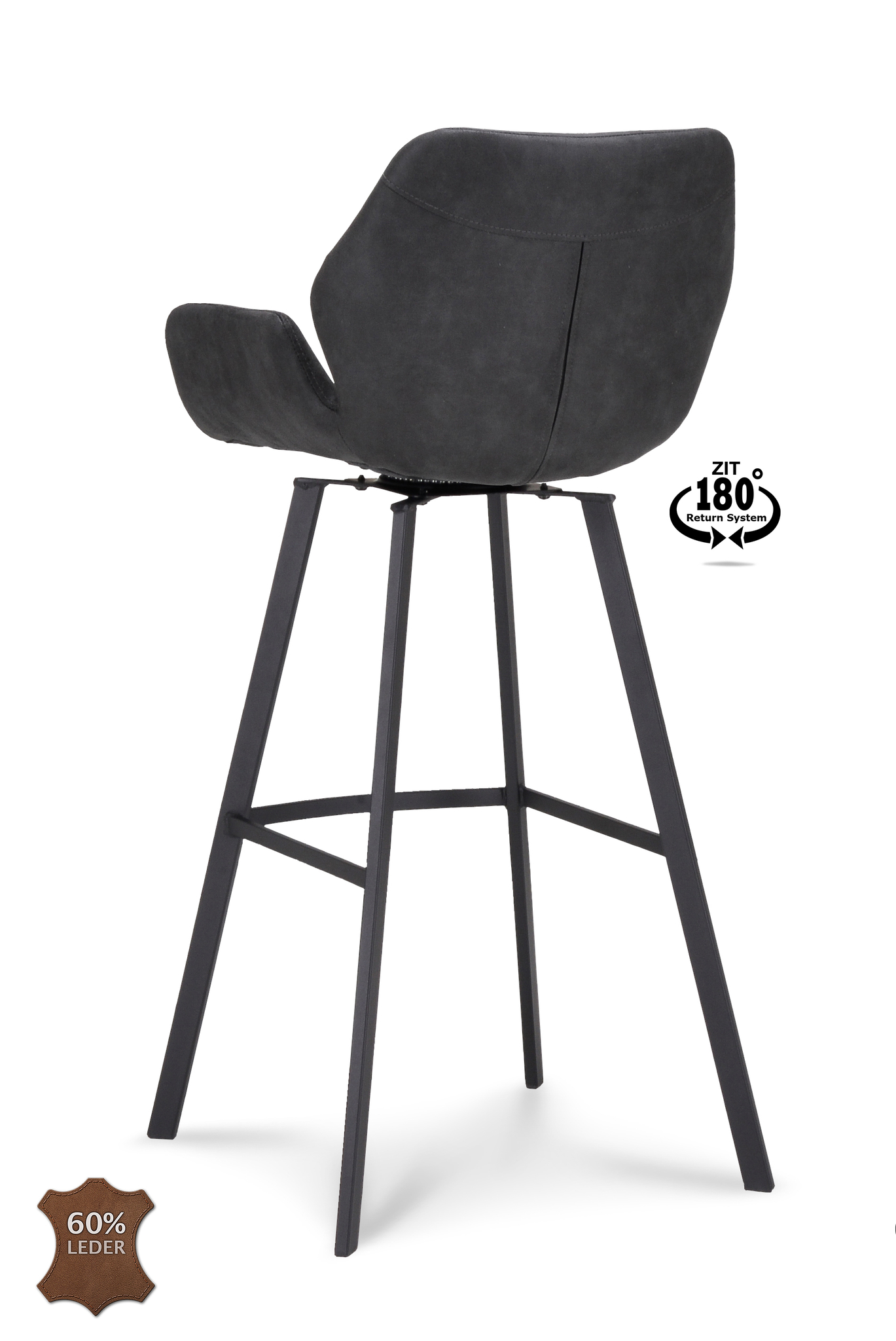1322837-4.jpg Barkruk met arm Luton - ZH 80 Microleder Bull Anthracite 67 Poot Black 180° Return-systeem - Afbeelding 5