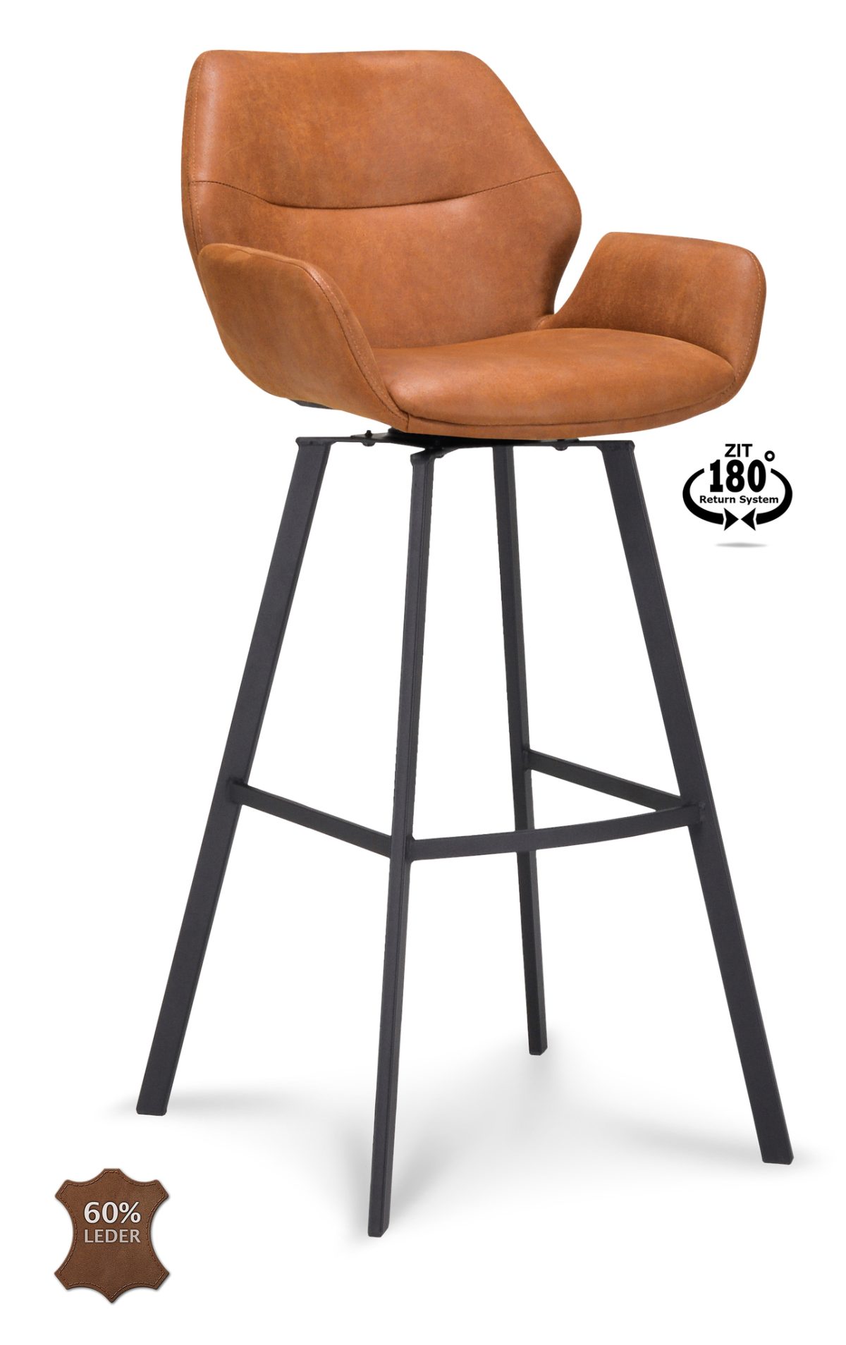 Barkruk met arm Luton - ZH 80 Microleder Bull Camel 09 Poot Black 180° Return-systeem - Afbeelding 1