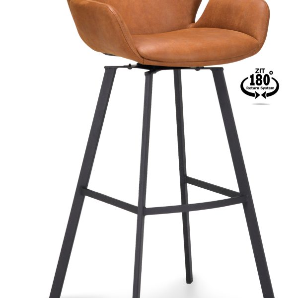 Barkruk met arm Luton - ZH 80 Microleder Bull Camel 09 Poot Black 180° Return-systeem
