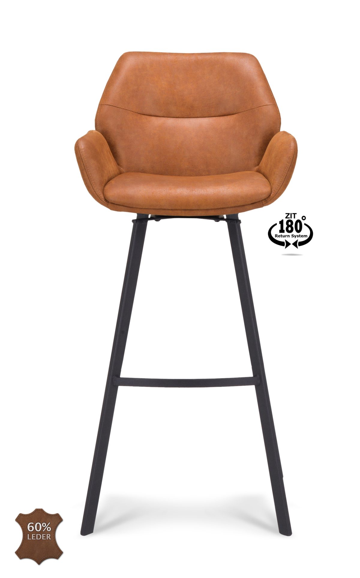 Barkruk met arm Luton - ZH 80 Microleder Bull Camel 09 Poot Black 180° Return-systeem - Afbeelding 2