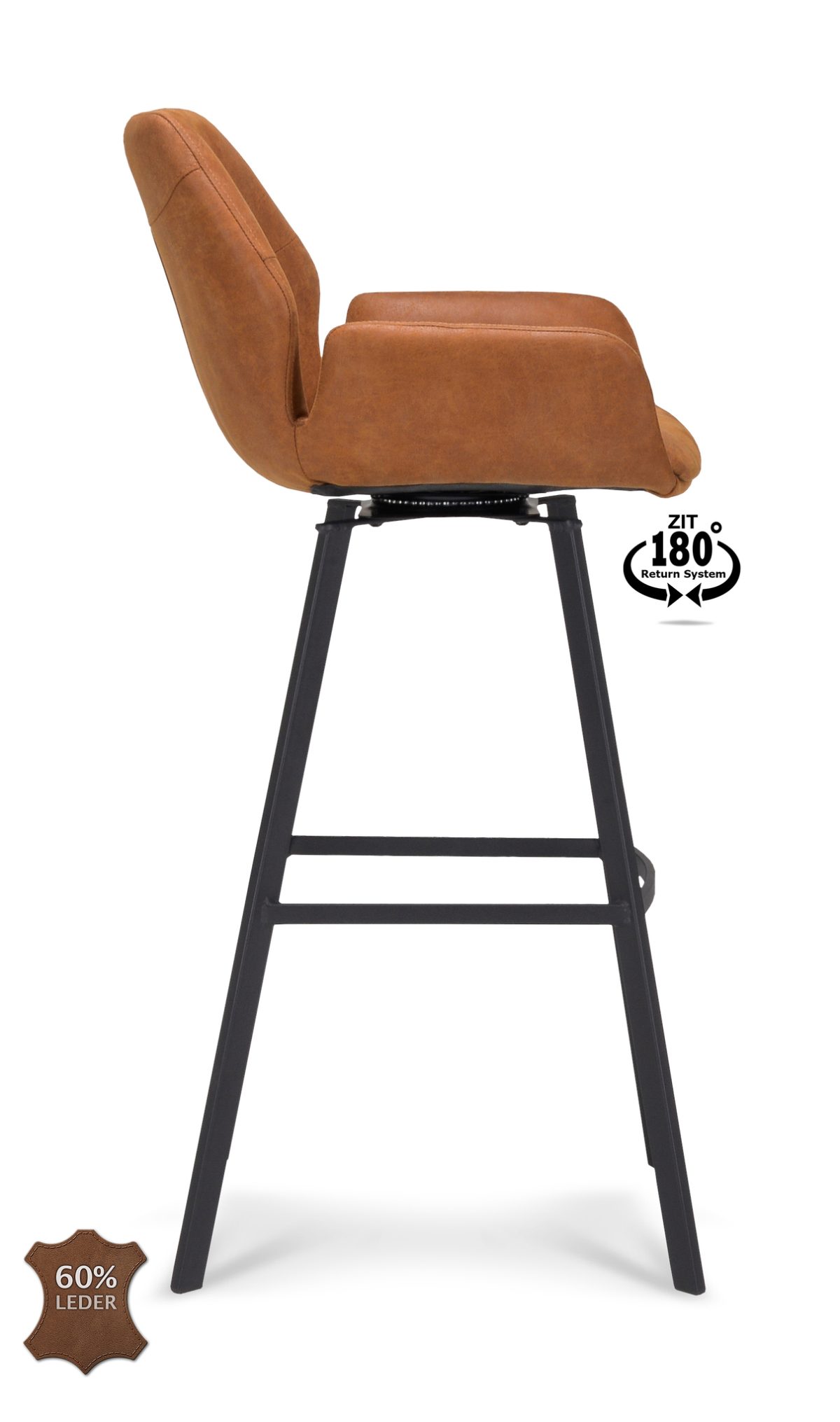 Barkruk met arm Luton - ZH 80 Microleder Bull Camel 09 Poot Black 180° Return-systeem - Afbeelding 3