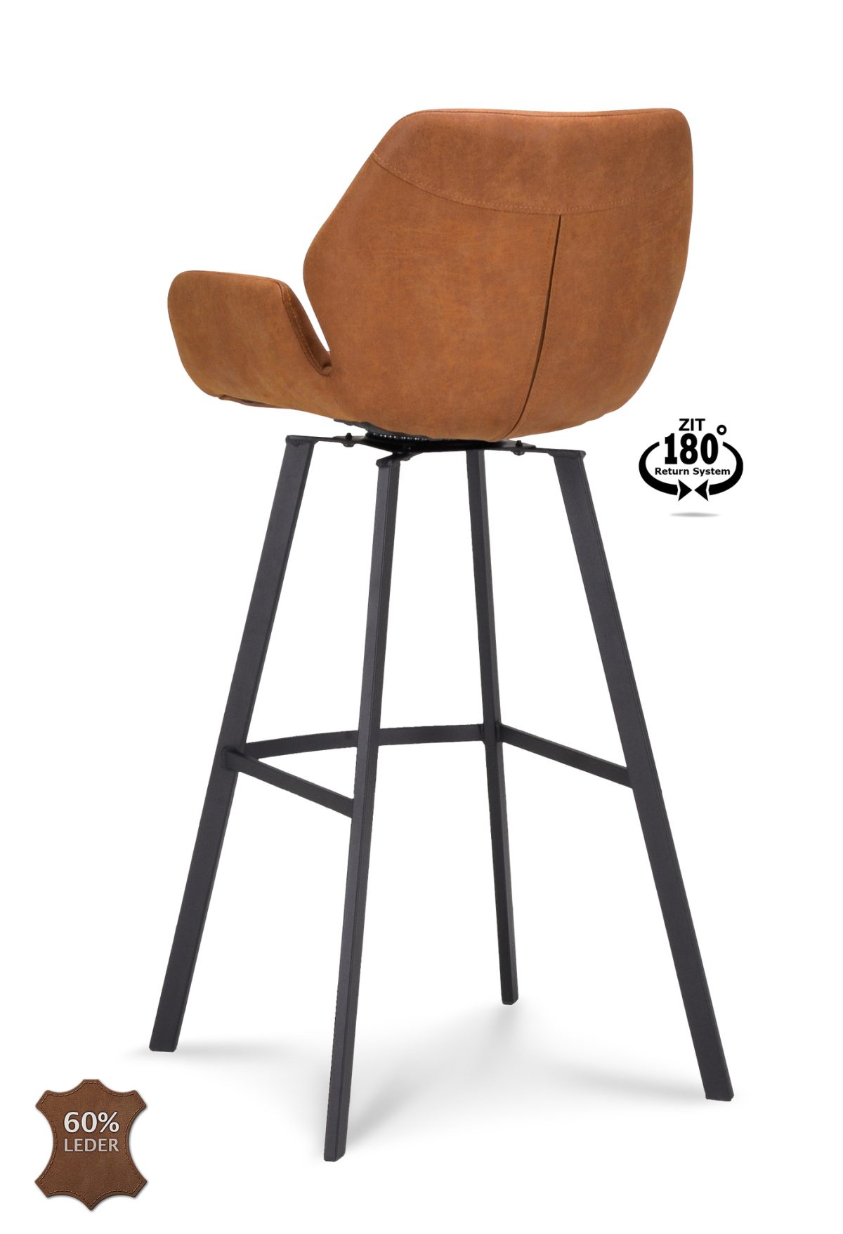 Barkruk met arm Luton - ZH 80 Microleder Bull Camel 09 Poot Black 180° Return-systeem - Afbeelding 5