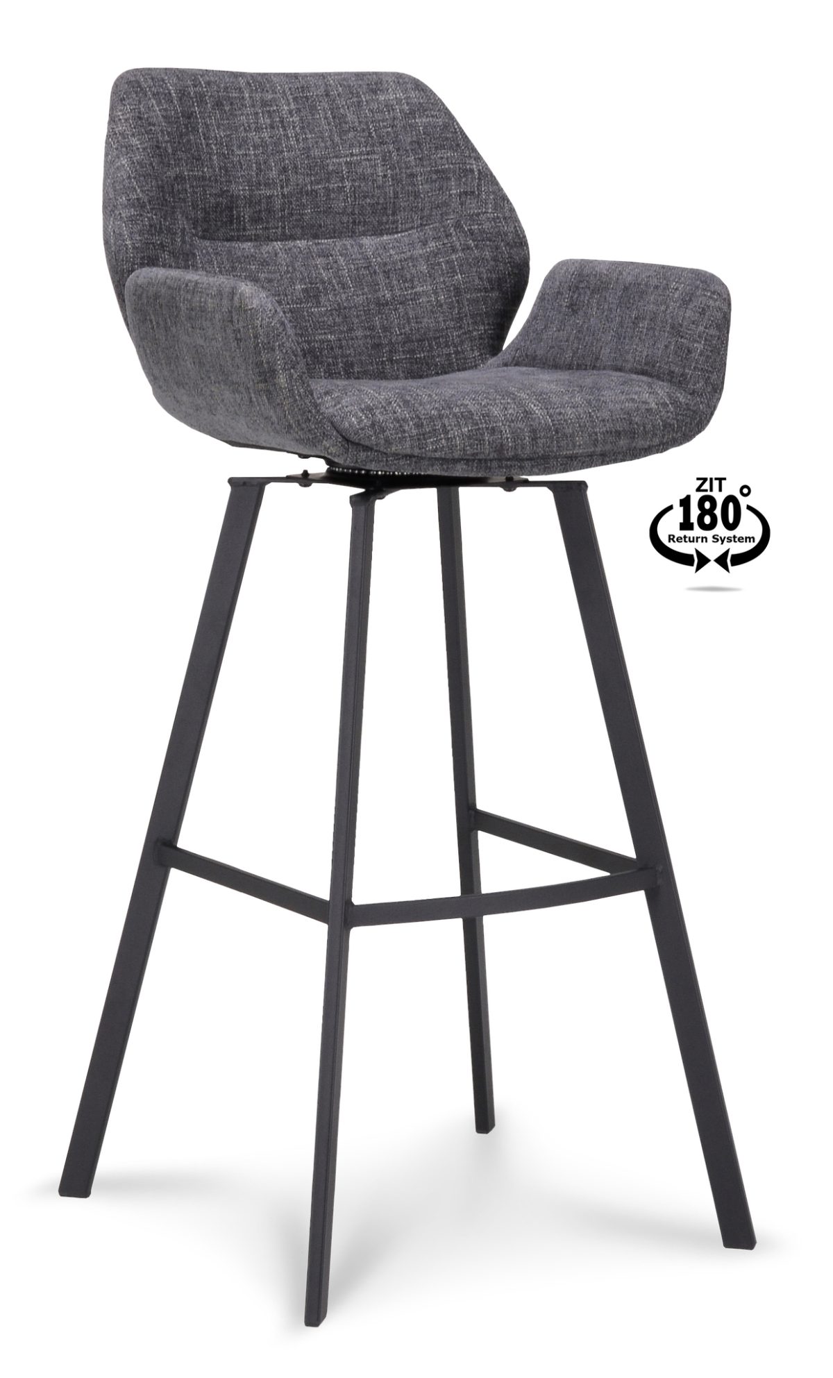 Barkruk met arm Luton - ZH 80 Stof Miami Darkgrey 68 Poot Black 180° Return-systeem - Afbeelding 1