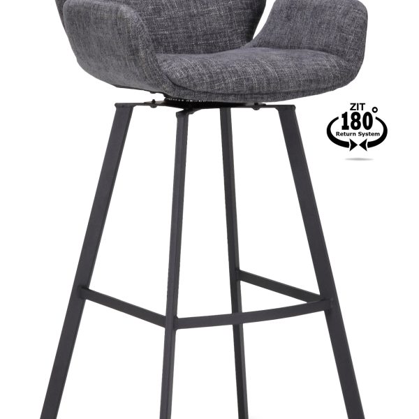 Barkruk met arm Luton - ZH 80 Stof Miami Darkgrey 68 Poot Black 180° Return-systeem