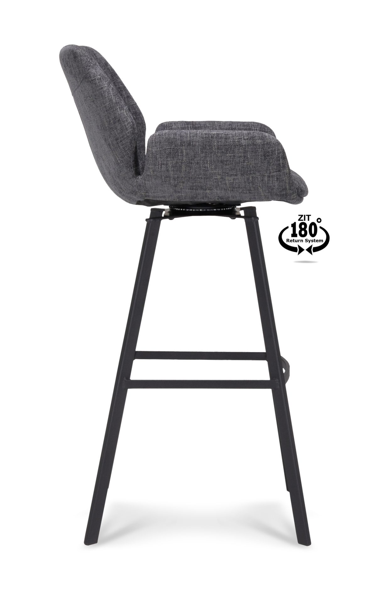 Barkruk met arm Luton - ZH 80 Stof Miami Darkgrey 68 Poot Black 180° Return-systeem - Afbeelding 4