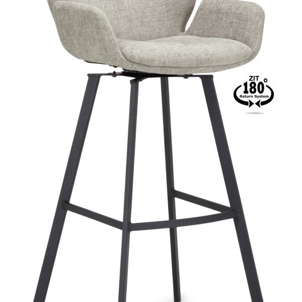 Barkruk met arm Luton - ZH 80 Stof Miami Taupe 12 Poot Black 180° Return-systeem