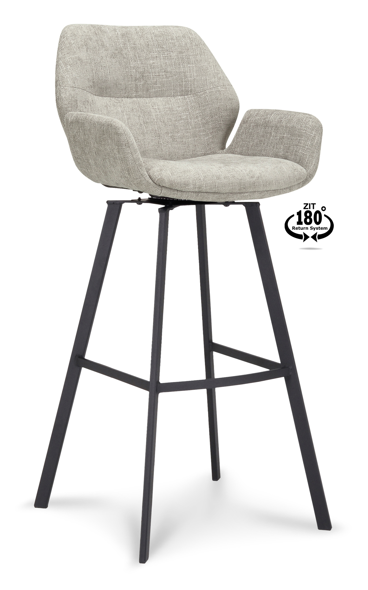 1322840-0.jpg Barkruk met arm Luton - ZH 80 Stof Miami Taupe 12 Poot Black 180° Return-systeem - Afbeelding 1