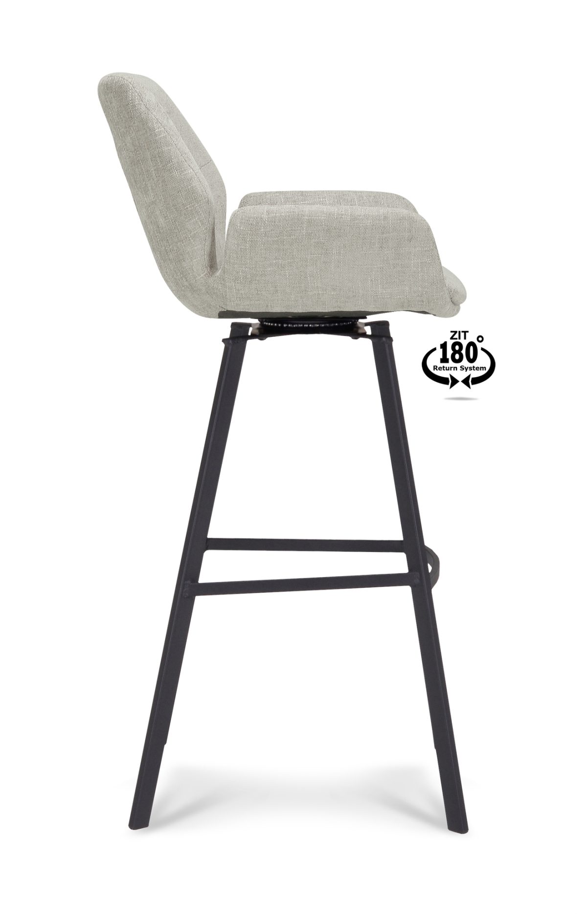 Barkruk met arm Luton - ZH 80 Stof Miami Taupe 12 Poot Black 180° Return-systeem - Afbeelding 4