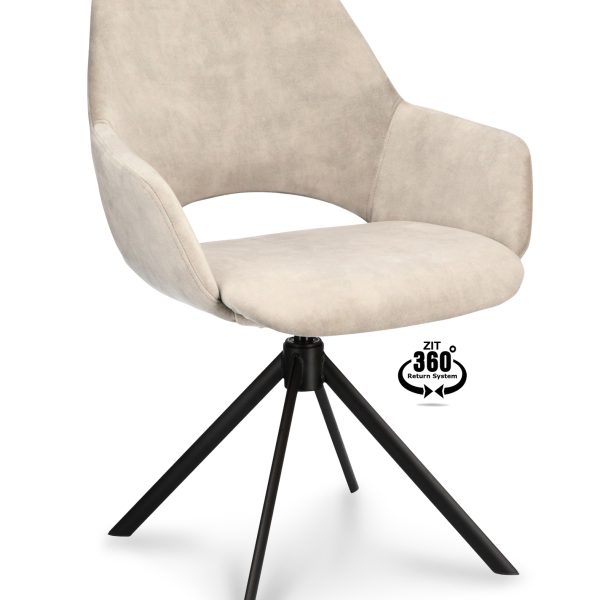 Armstoel Ahsoka Stof Adore Oyster 175 Poot Zwart 360° Retoursysteem
