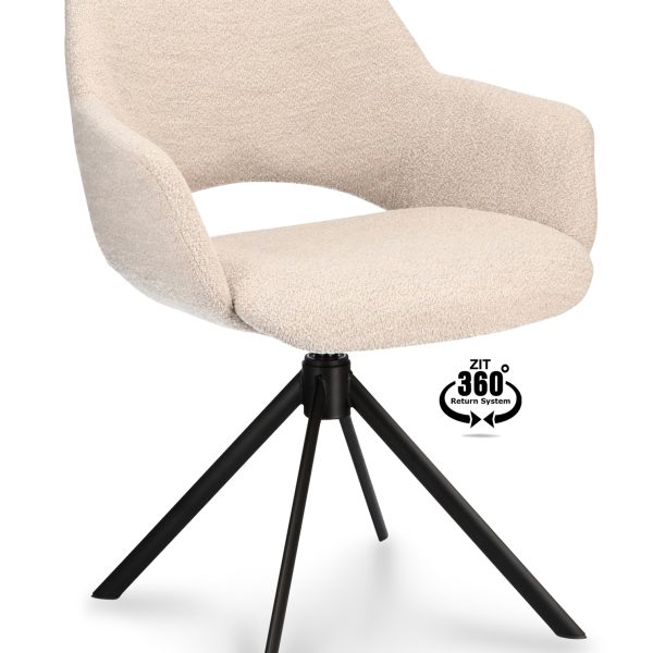 Armstoel Ahsoka Stof Alpine Natural 01 Poot Zwart 360° Retoursysteem