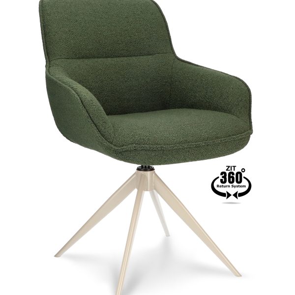 Armstoel Lano Stof Mose Green 200 Leg Smoked Cream 360° Return-systeem