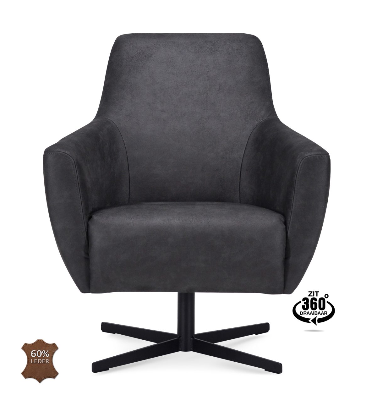 Fauteuil Harbour Microleder Bull Antraciet 67 Poot Zwart 360° Draaibaar - Afbeelding 2