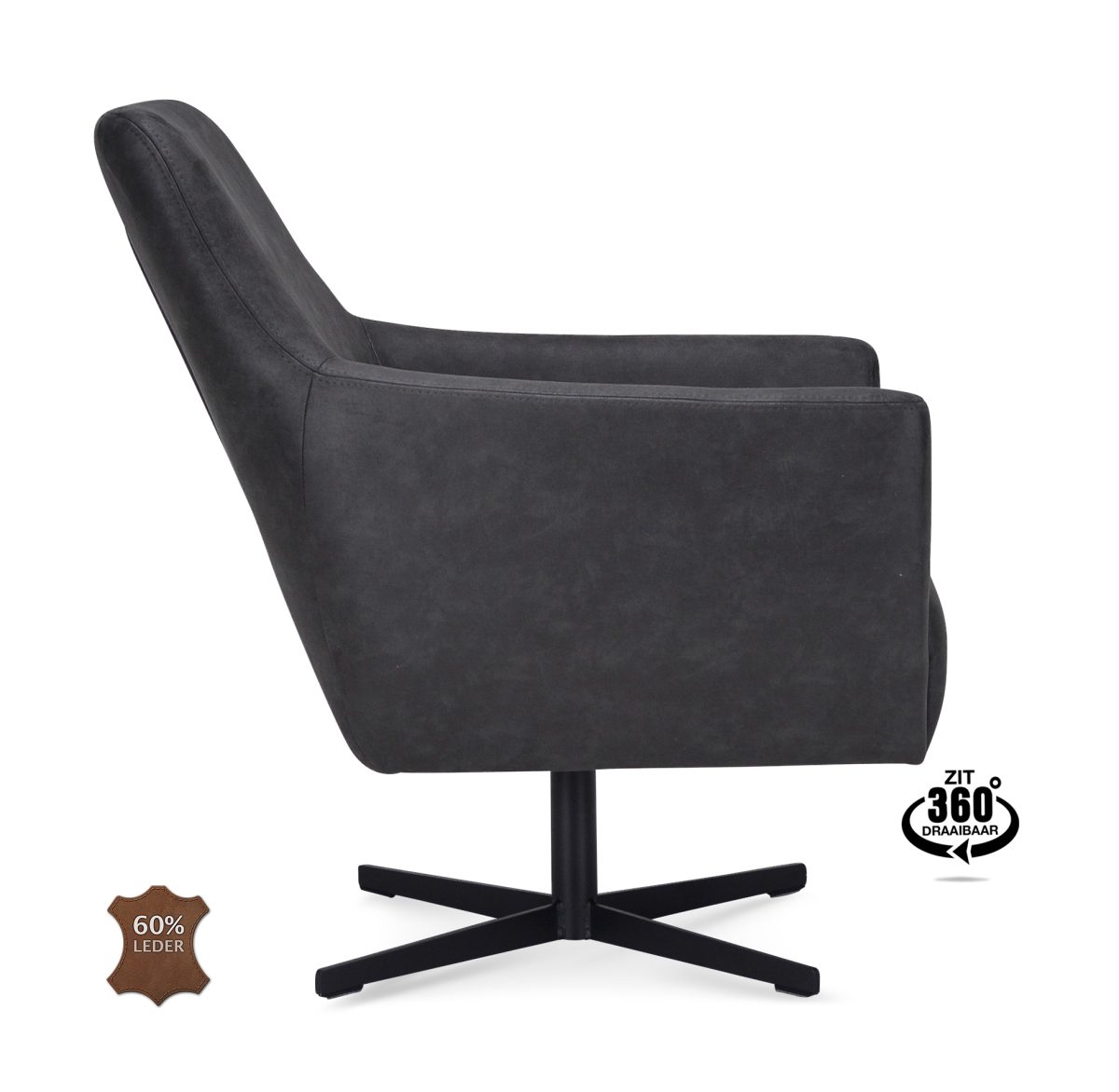 Fauteuil Harbour Microleder Bull Antraciet 67 Poot Zwart 360° Draaibaar - Afbeelding 3