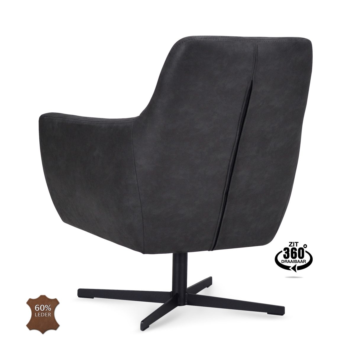 Fauteuil Harbour Microleder Bull Antraciet 67 Poot Zwart 360° Draaibaar - Afbeelding 4