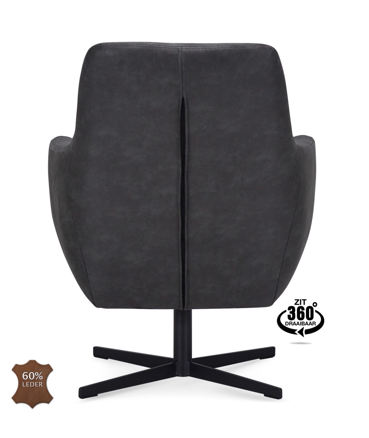 Fauteuil Harbour Microleder Bull Antraciet 67 Poot Zwart 360° Draaibaar - Afbeelding 5