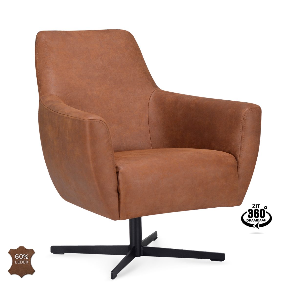 Lounge Chair Harbour Microleather Bull Camel 09 Leg Black 360° Swivel - Afbeelding 1