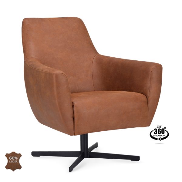 Lounge Chair Harbour Microleather Bull Camel 09 Leg Black 360° Swivel
