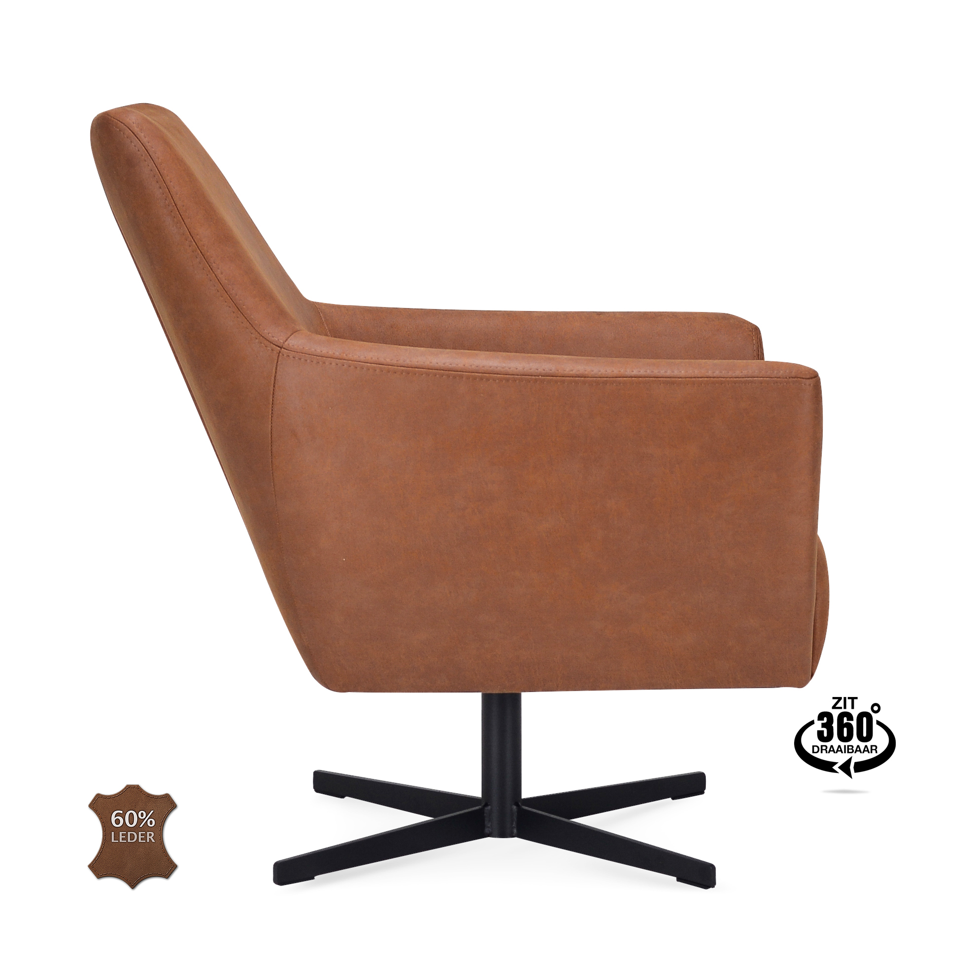 1401940-2.jpg Lounge Chair Harbour Microleather Bull Camel 09 Leg Black 360° Swivel - Afbeelding 3