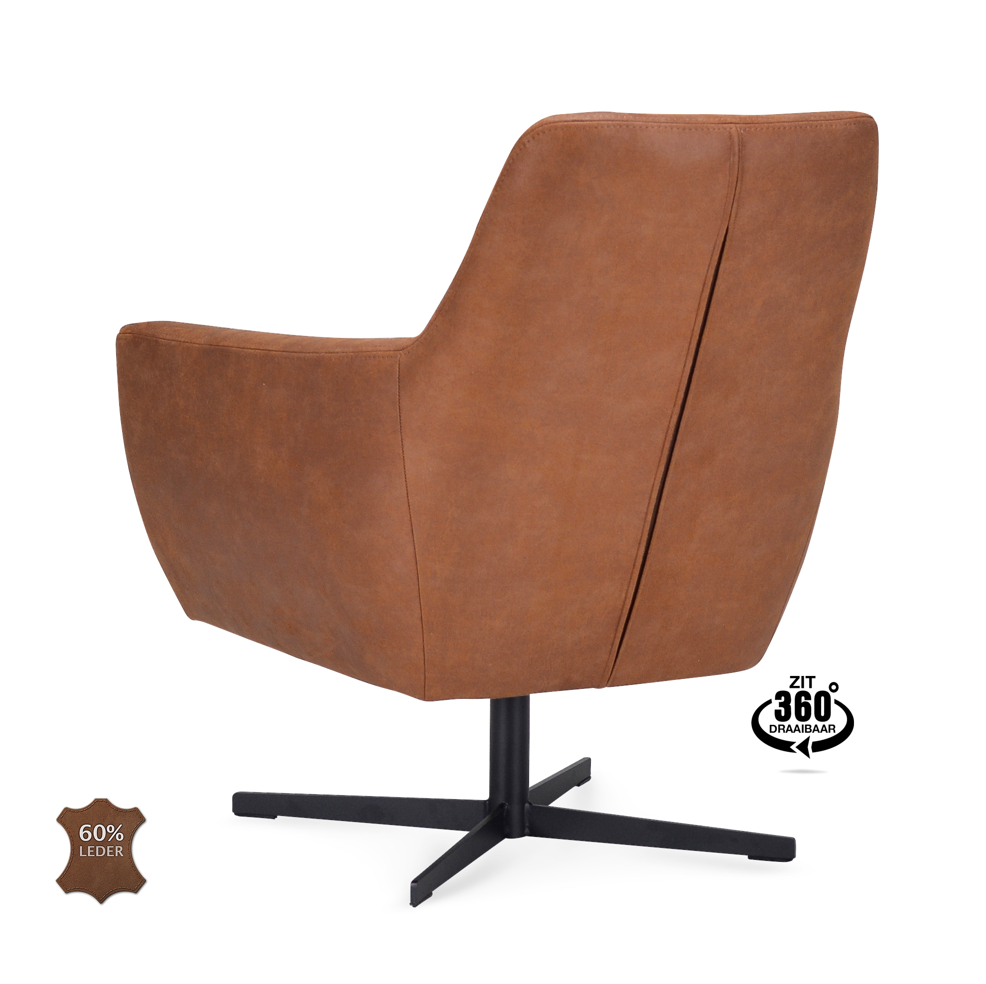 1401940-3.jpg Lounge Chair Harbour Microleather Bull Camel 09 Leg Black 360° Swivel - Afbeelding 4