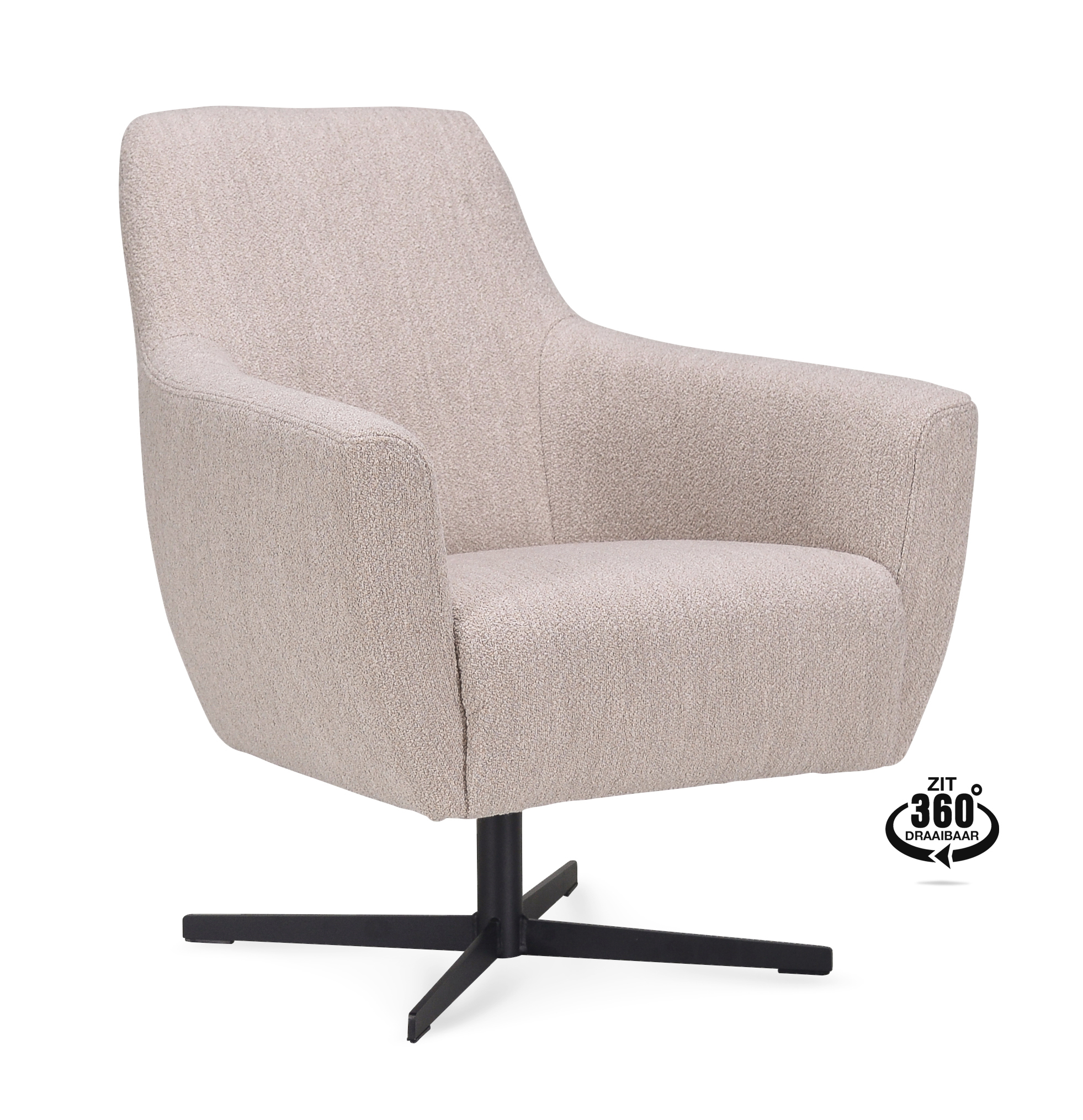 1401943-0.jpg Lounge Chair Harbour Fabric Alpine Natural 01 Leg Black 360° Swivel - Afbeelding 1