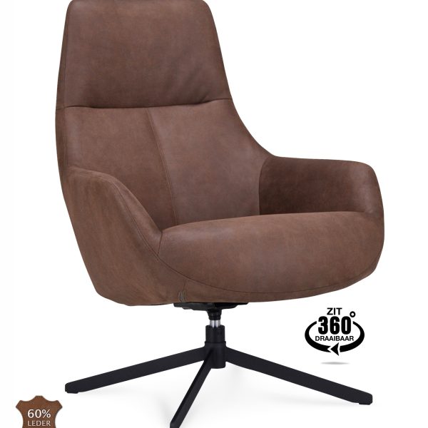 Lounge chair Vancouver Microleer Bull Brown 15 Leg Black 360° Rotatable