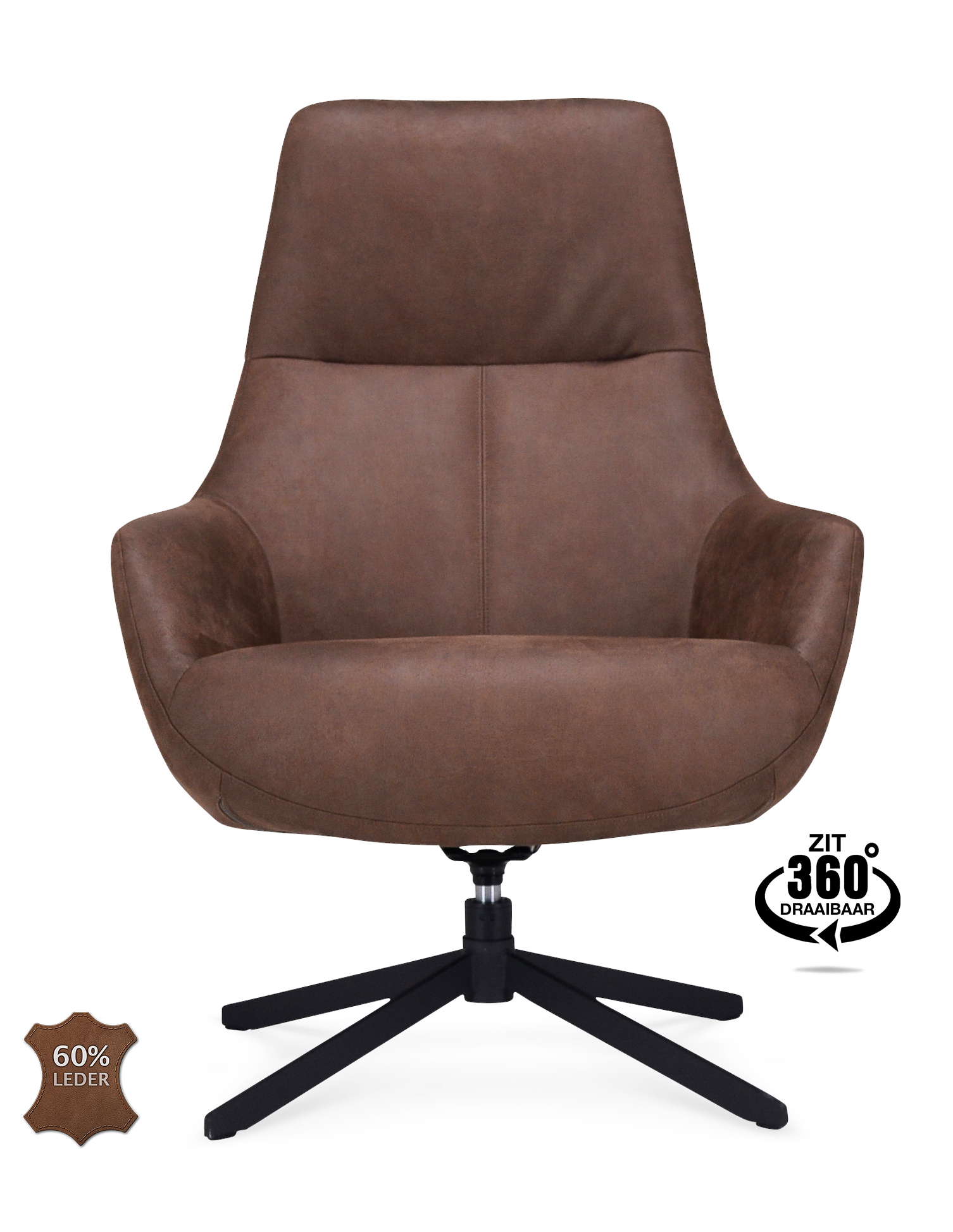 1409820-1.jpg Lounge chair Vancouver Microleer Bull Brown 15 Leg Black 360° Rotatable - Afbeelding 2