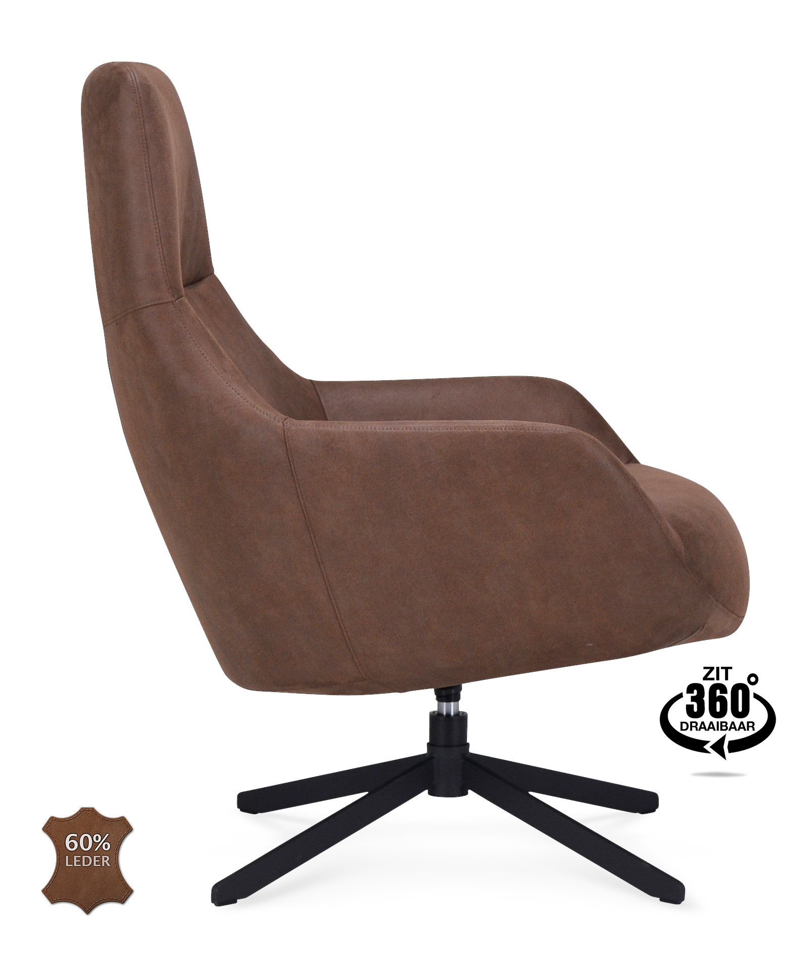 1409820-2.jpg Lounge chair Vancouver Microleer Bull Brown 15 Leg Black 360° Rotatable - Afbeelding 3