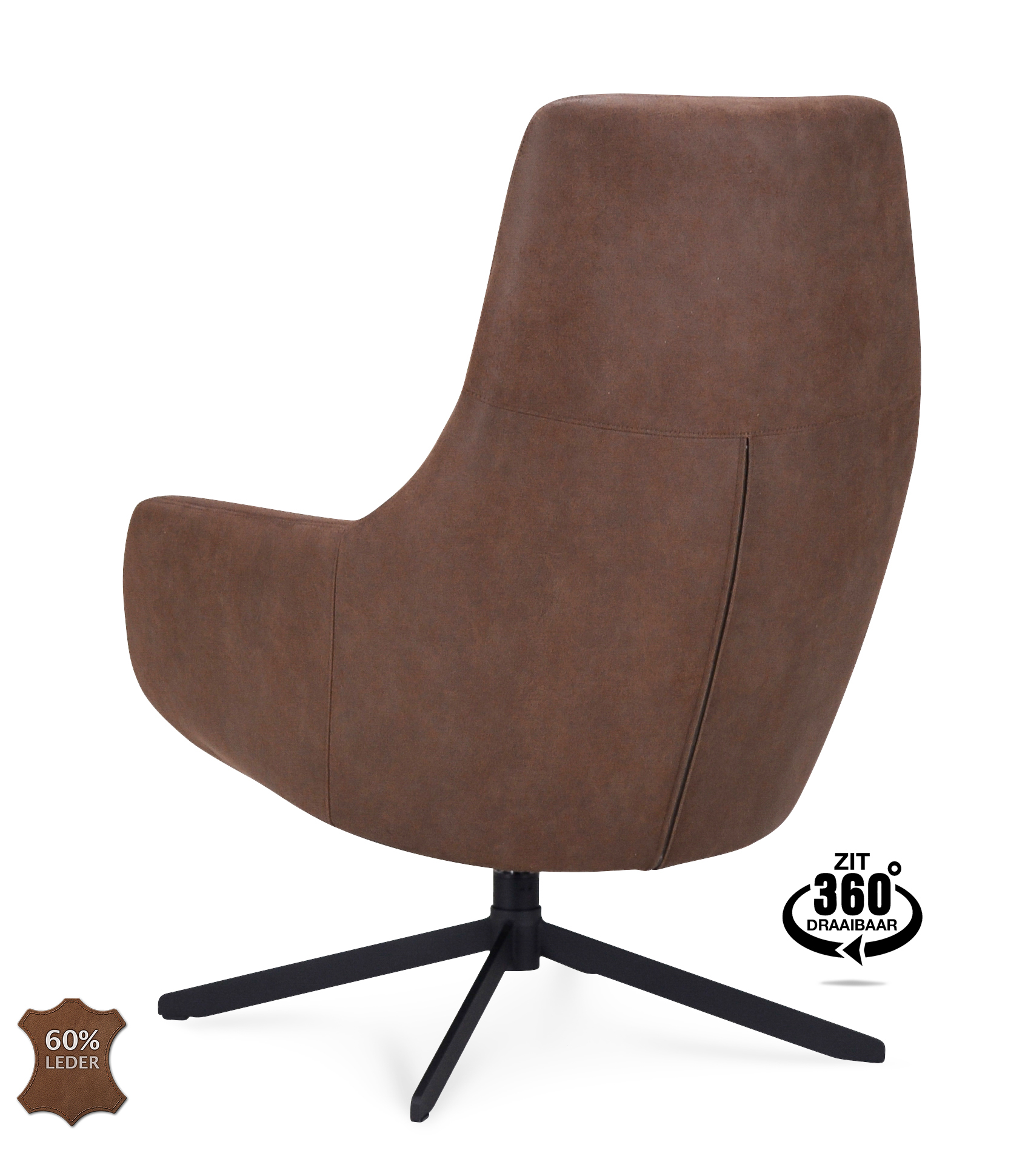 1409820-3.jpg Lounge chair Vancouver Microleer Bull Brown 15 Leg Black 360° Rotatable - Afbeelding 4