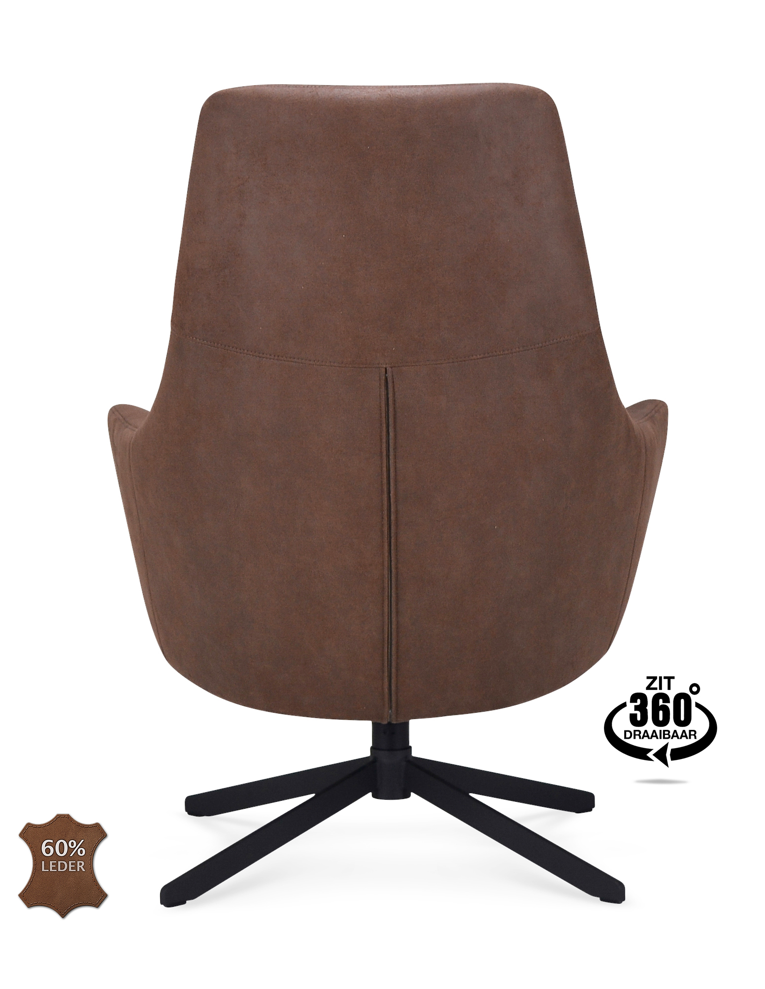 1409820-4.jpg Lounge chair Vancouver Microleer Bull Brown 15 Leg Black 360° Rotatable - Afbeelding 5