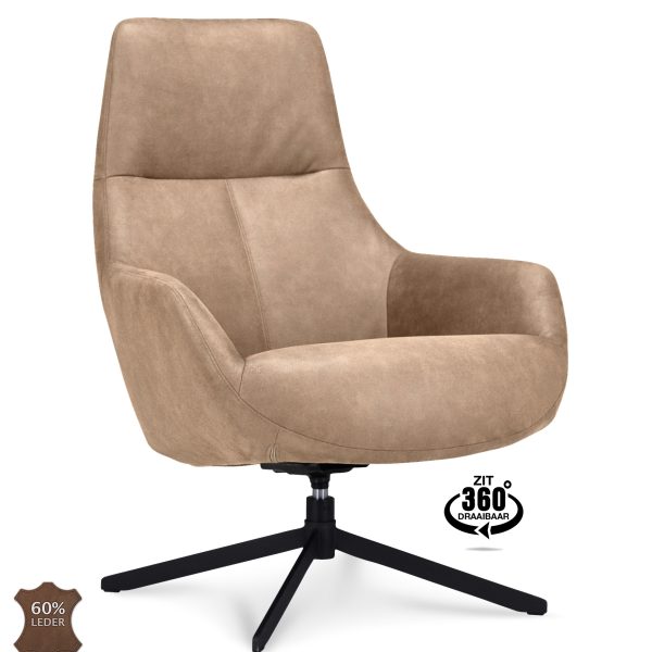 Lounge Chair Vancouver Microleather Bull Liver 10 Leg Black 360° Swivel