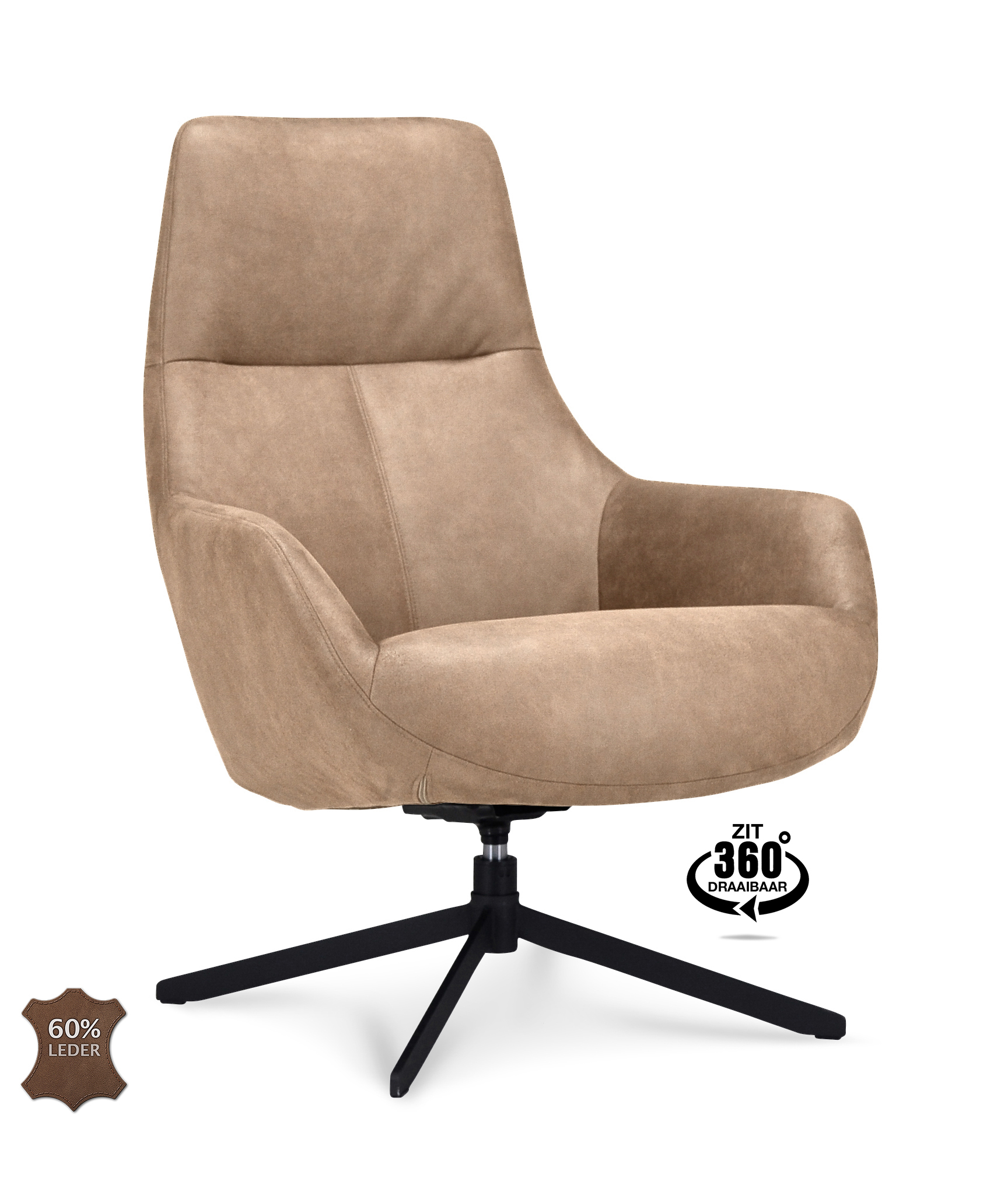 1409821-0.jpg Lounge Chair Vancouver Microleather Bull Liver 10 Leg Black 360° Swivel - Afbeelding 1