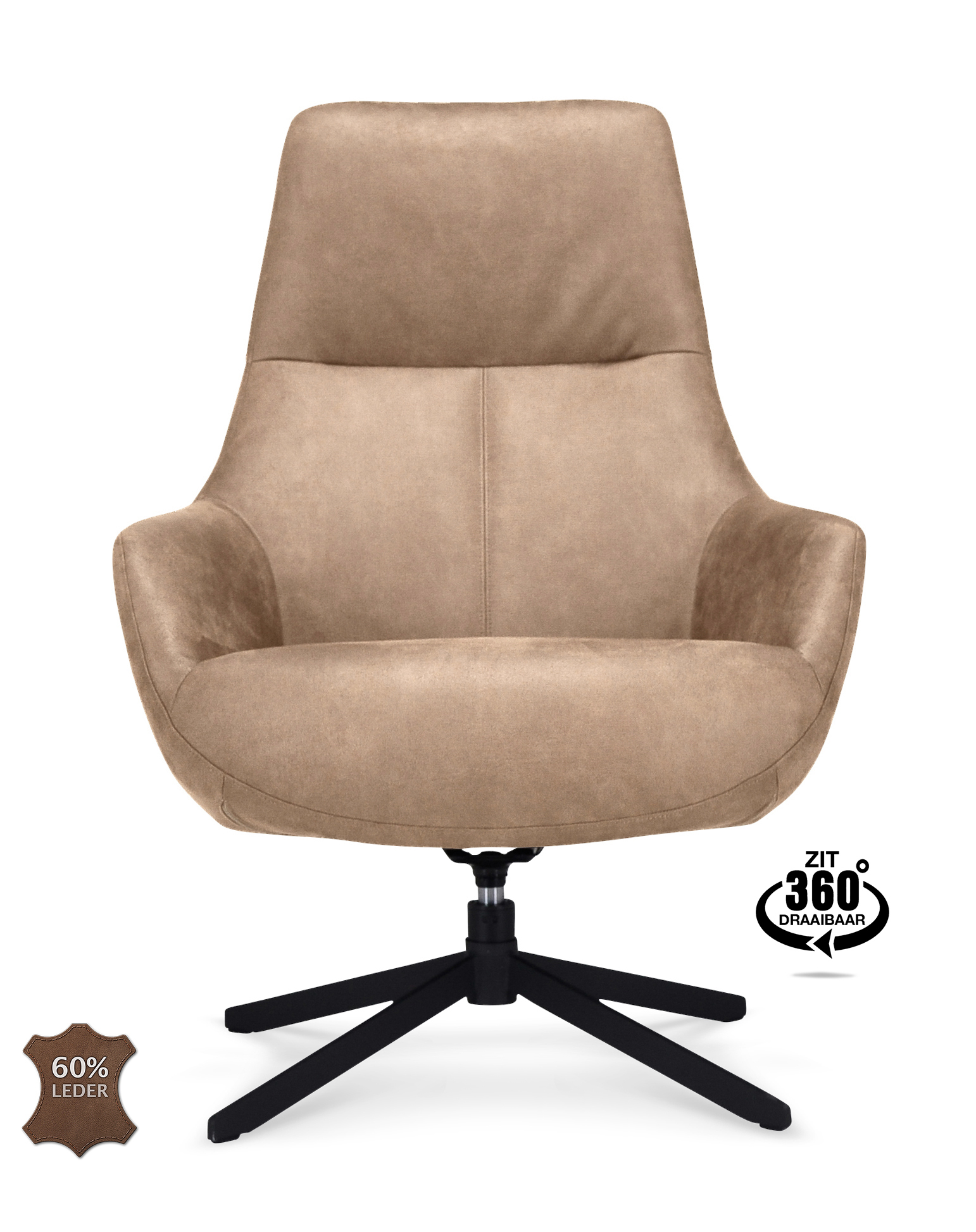 1409821-1.jpg Lounge Chair Vancouver Microleather Bull Liver 10 Leg Black 360° Swivel - Afbeelding 2