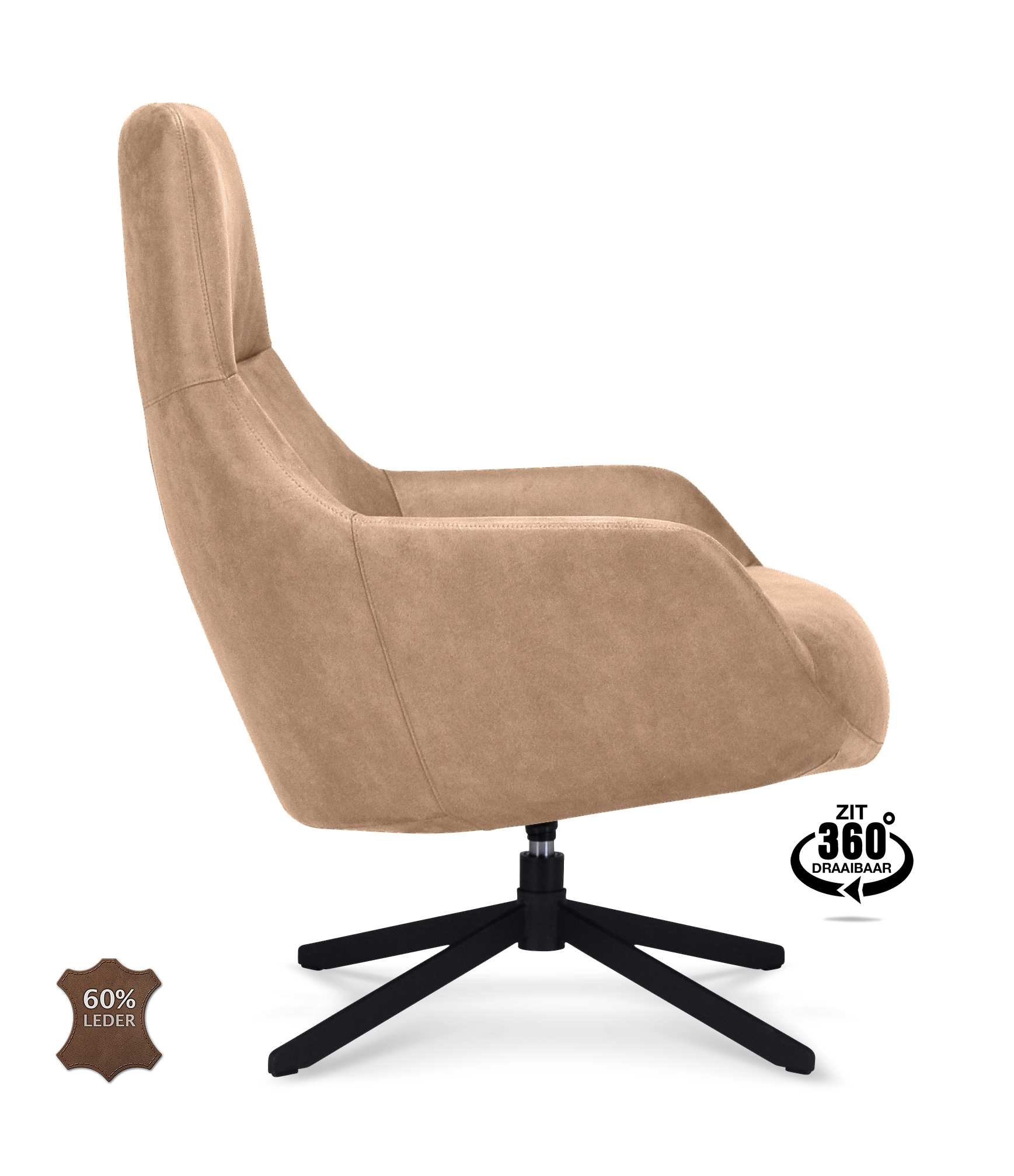1409821-2.jpg Lounge Chair Vancouver Microleather Bull Liver 10 Leg Black 360° Swivel - Afbeelding 3