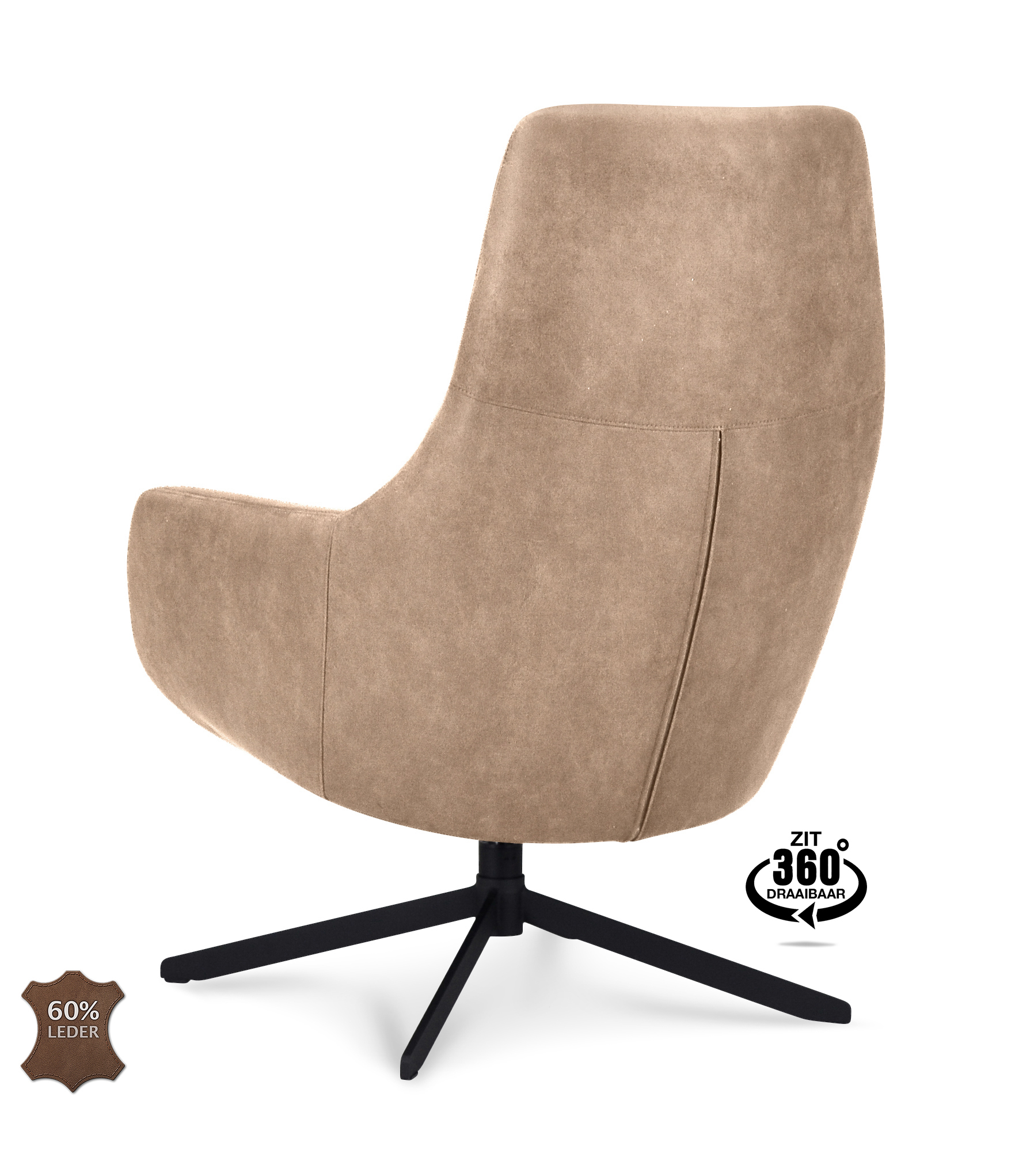 1409821-3.jpg Lounge Chair Vancouver Microleather Bull Liver 10 Leg Black 360° Swivel - Afbeelding 4
