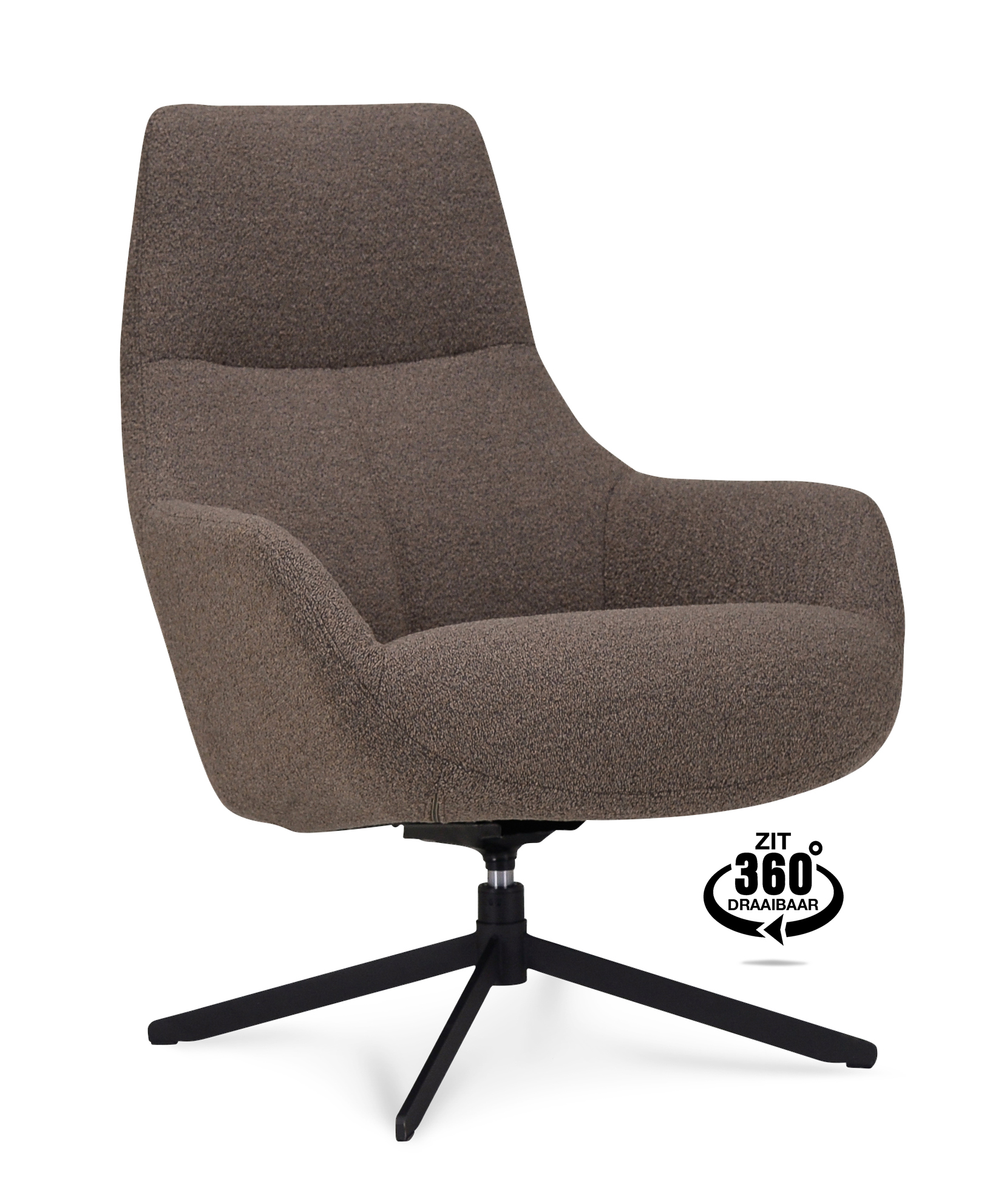 1409822-0.jpg Lounge Chair Vancouver Fabric Alpine Brown 15 Leg Black 360° Swivel - Afbeelding 1